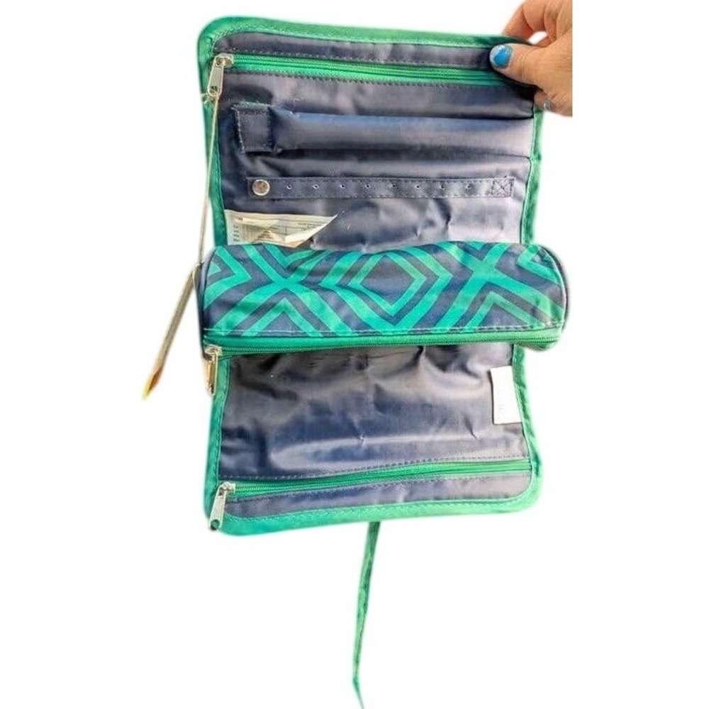 NWT All For Color Travel Jewelry Roll Organizer ~ Geometric Pattern ~ Green/Blue
